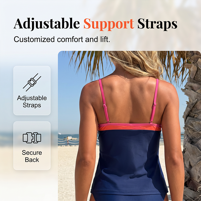 Women Two-Piece Tankini Color Block Conservative Swimsuit Set 👙