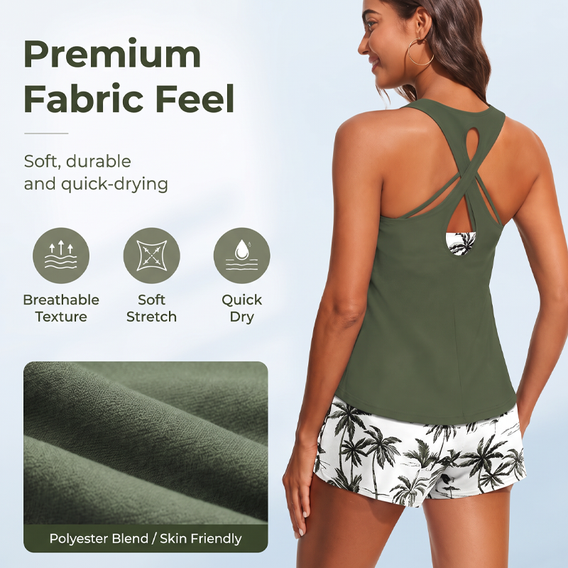 🔥Women's 3-Piece Swimsuit Tankini Set with Shorts