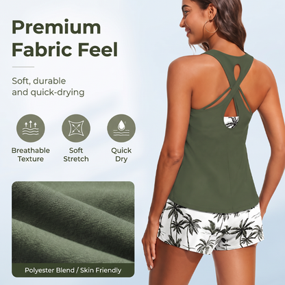 🔥Women's 3-Piece Swimsuit Tankini Set with Shorts