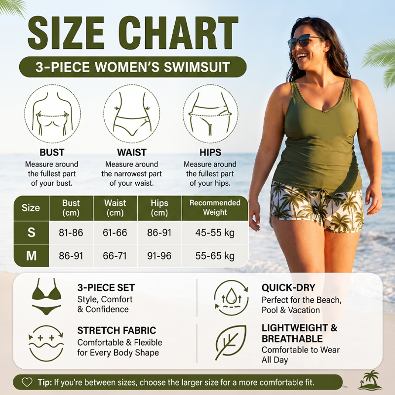 🔥Women's 3-Piece Swimsuit Tankini Set with Shorts