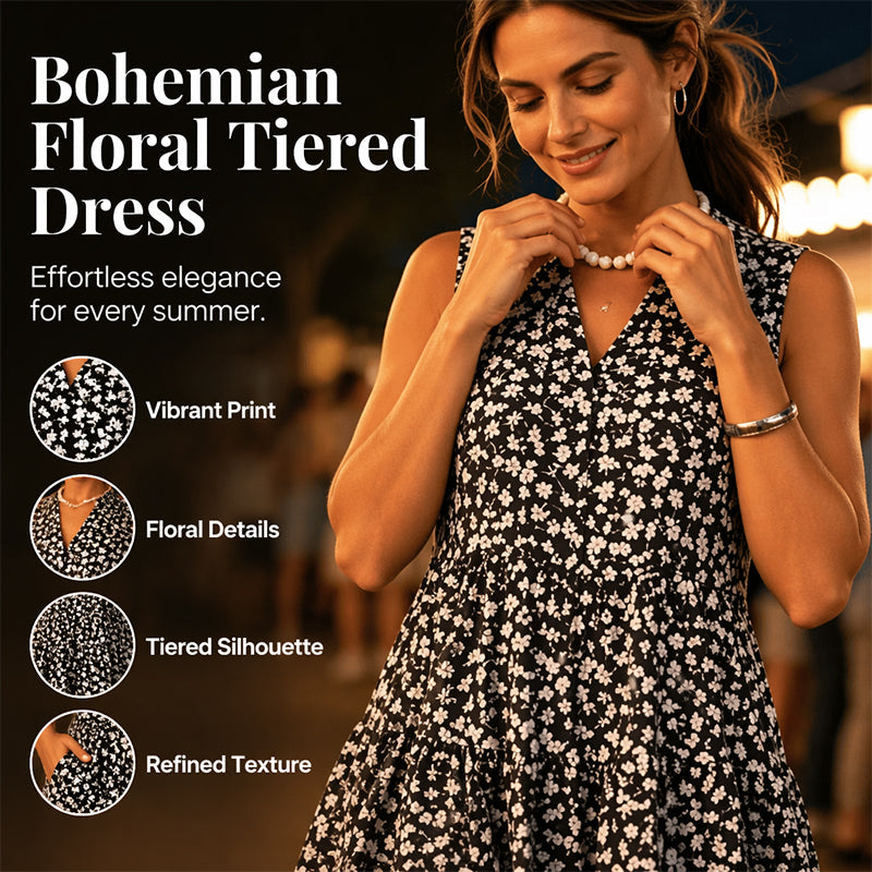 Women's Floral V-Neck Sleeveless Casual Dress