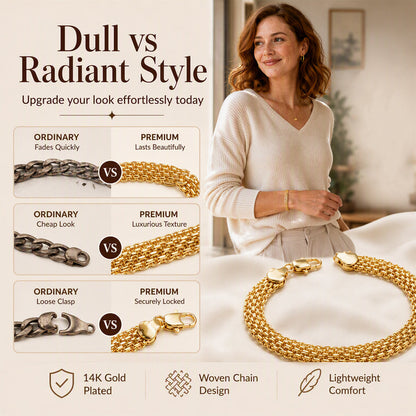 💫 14K Gold‑Plated Woven Mesh Bracelet – Glamorous, Eye‑Catching, Elegant ✨