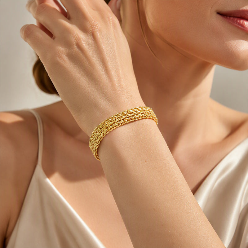 💫 14K Gold‑Plated Woven Mesh Bracelet – Glamorous, Eye‑Catching, Elegant ✨