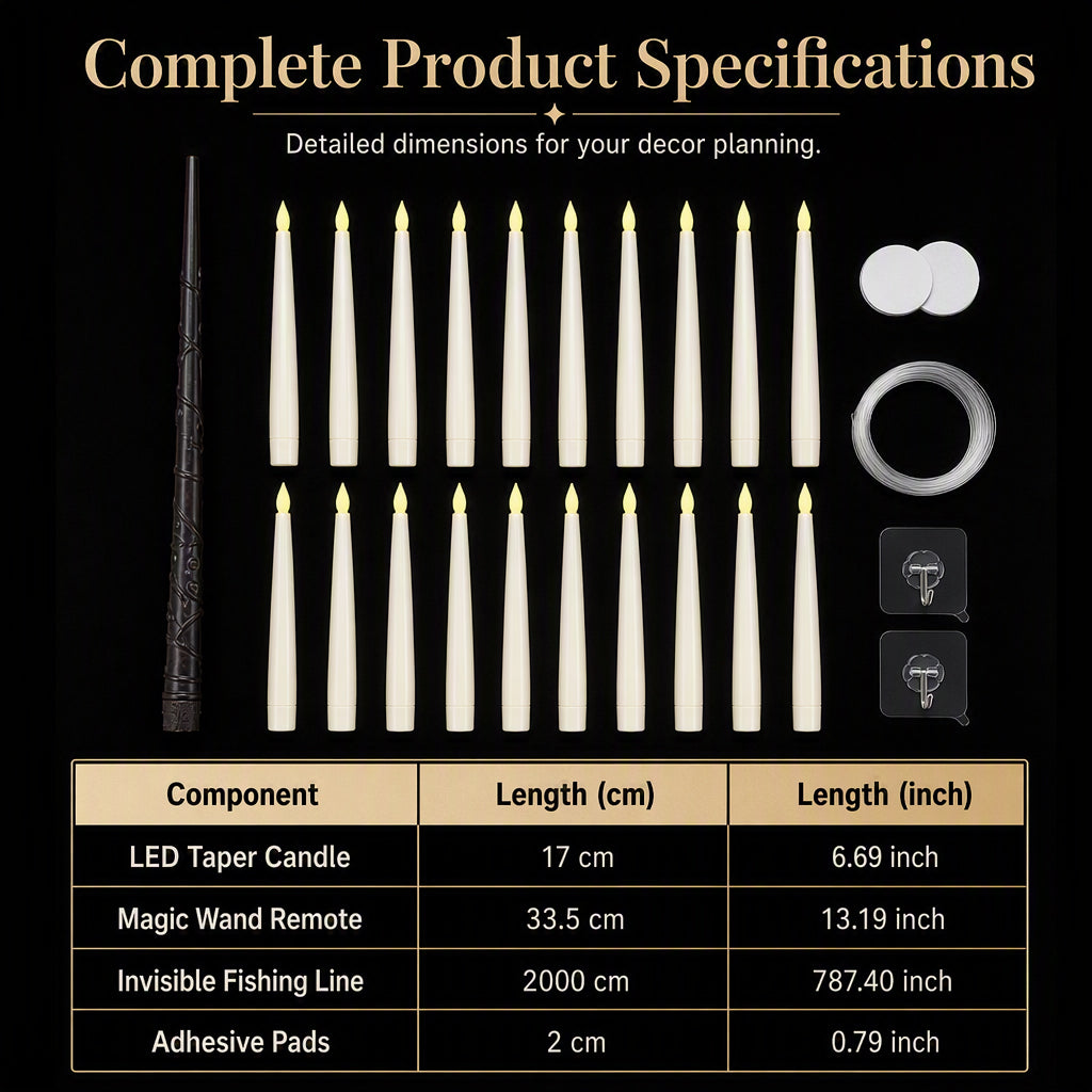 Magical Wand Remote Floating LED Taper Candles Set