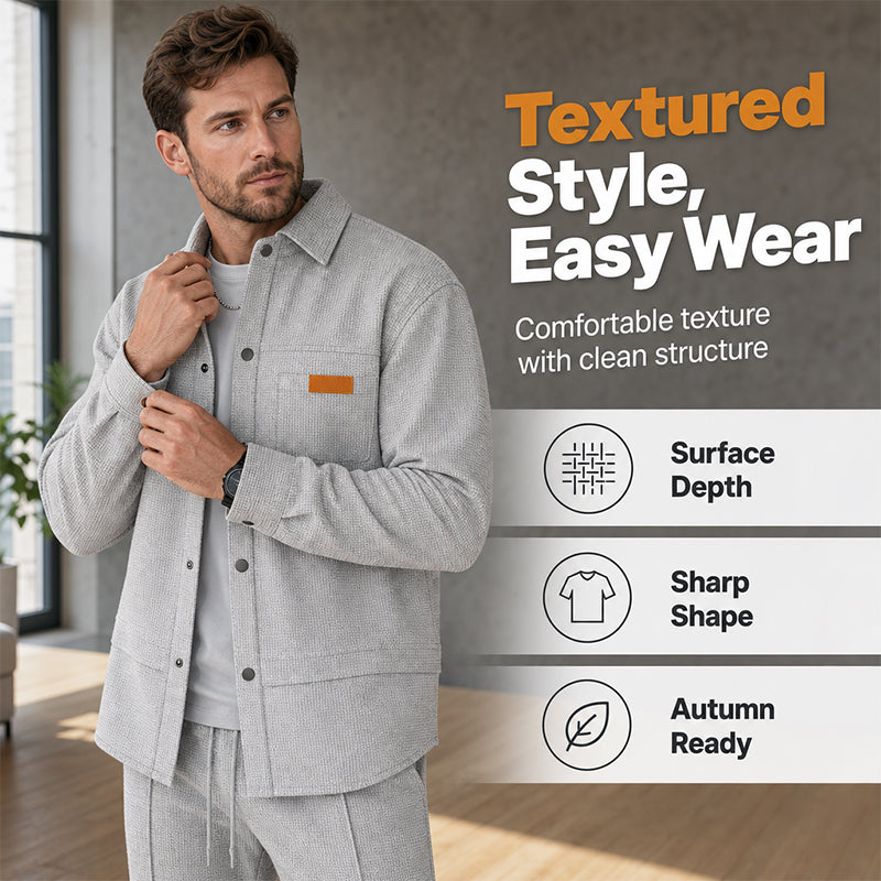 🧥 Texture Meets Utility | Men's 2-Piece Lounge Set with Functional Pockets