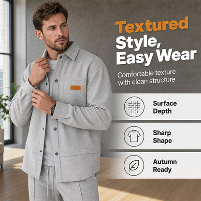 🧥 Texture Meets Utility | Men's 2-Piece Lounge Set with Functional Pockets