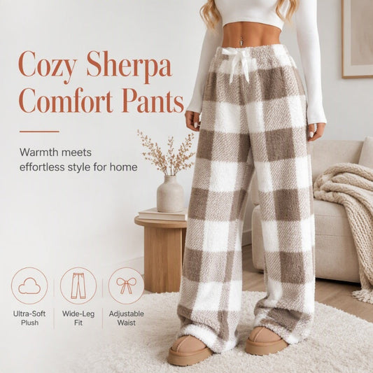 ☁️ Cozy Everyday Comfort | Women's Plush Plaid Wide-Leg Pants