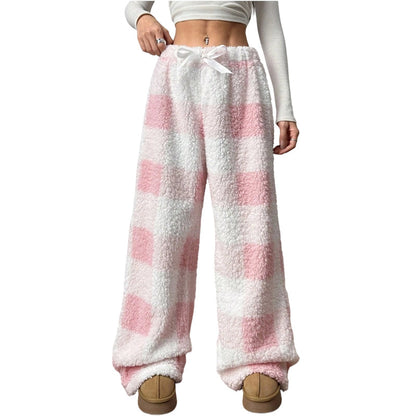 ☁️ Cozy Everyday Comfort | Women's Plush Plaid Wide-Leg Pants