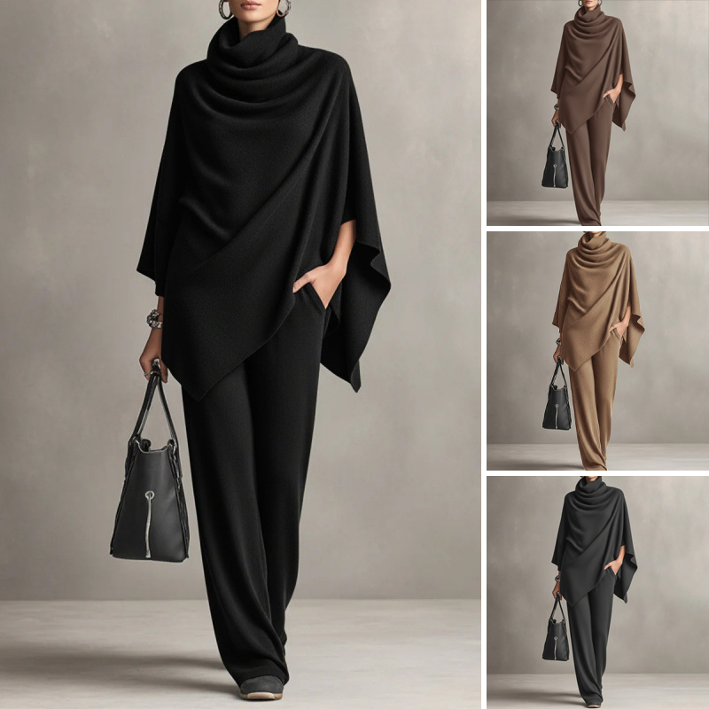 🌸Women's Cowl-Neck Cape & Wide-Leg Pants 2-Piece Set