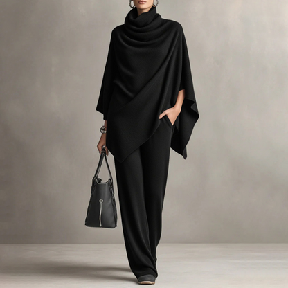 🌸Women's Cowl-Neck Cape & Wide-Leg Pants 2-Piece Set