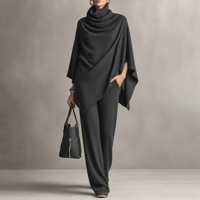🌸Women's Cowl-Neck Cape & Wide-Leg Pants 2-Piece Set