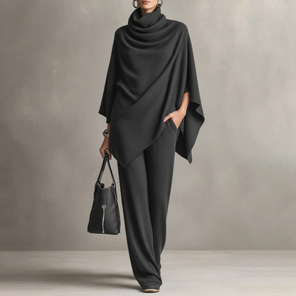 🌸Women's Cowl-Neck Cape & Wide-Leg Pants 2-Piece Set