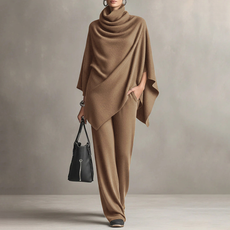 🌸Women's Cowl-Neck Cape & Wide-Leg Pants 2-Piece Set