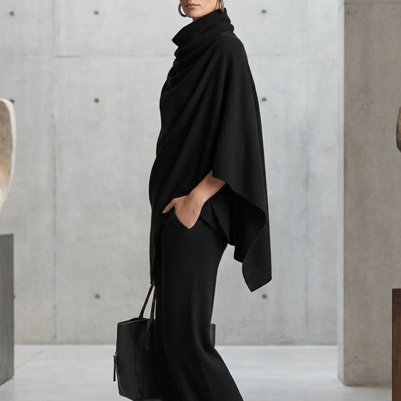 🌸Women's Cowl-Neck Cape & Wide-Leg Pants 2-Piece Set