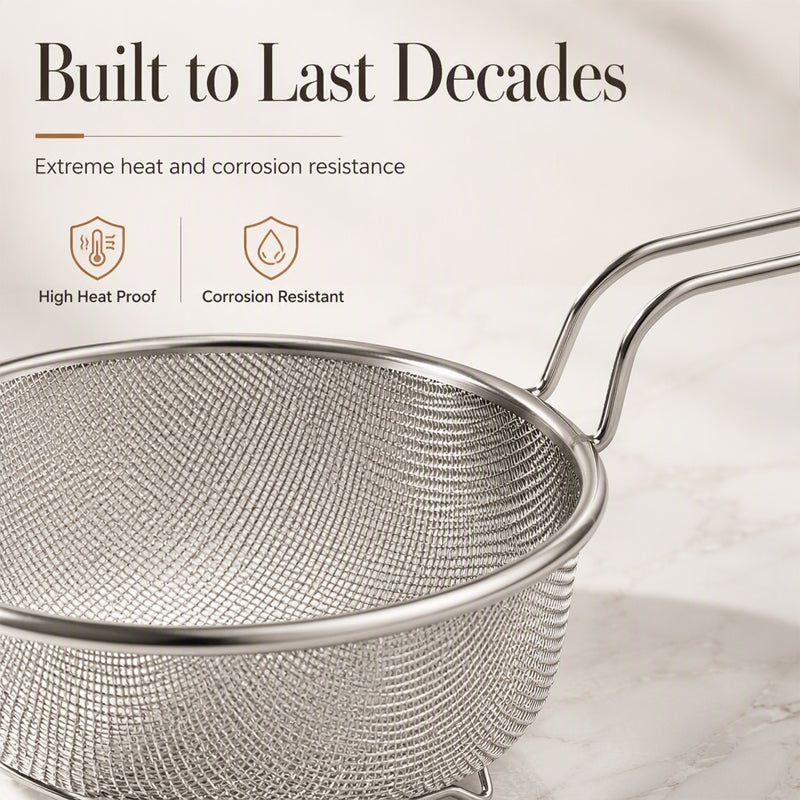 🔪🍳 Stainless Steel Sieve with Handle – Fine mesh, durable & easy-grip – Perfect for straining pasta, fruits & veggies 💧