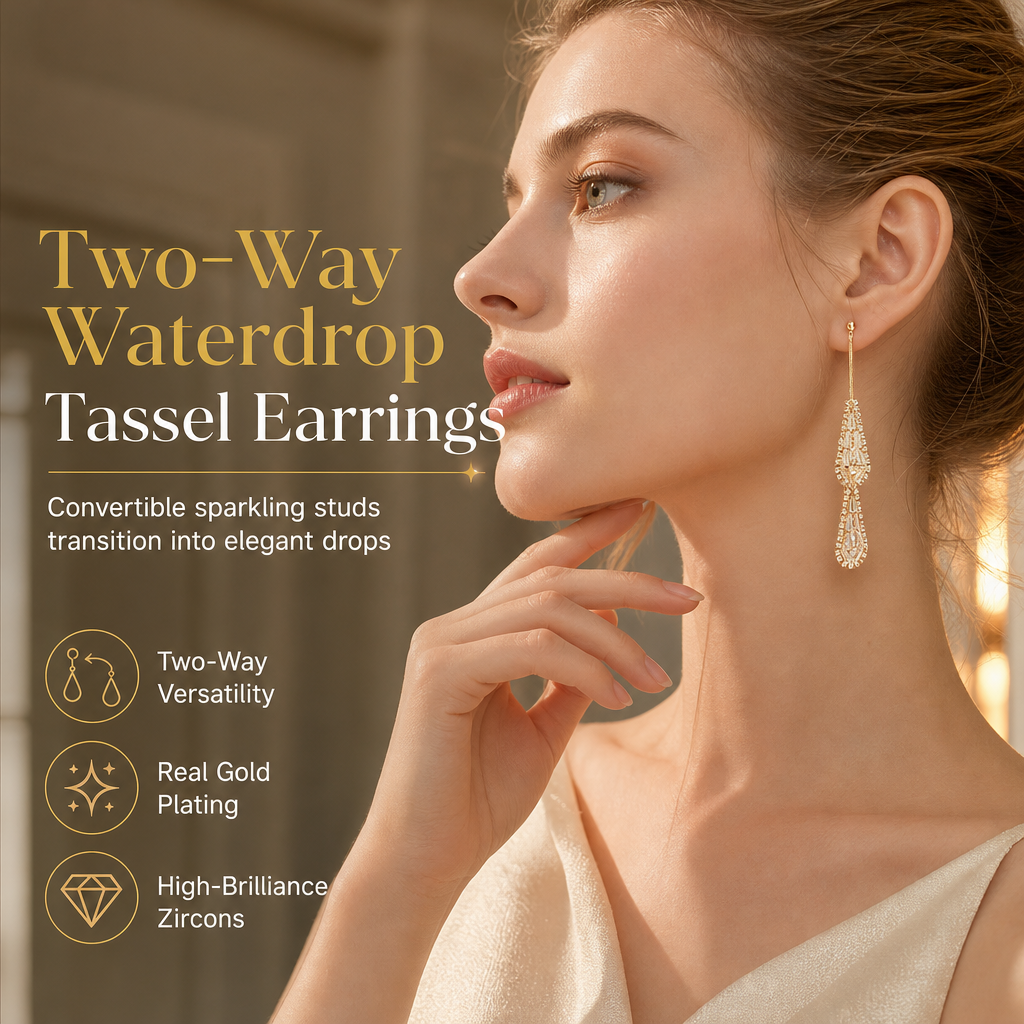 ✨ Women's Dual-Wear Zircon Water Drop Tassel Earrings – Elegant & Versatile 💎🌸