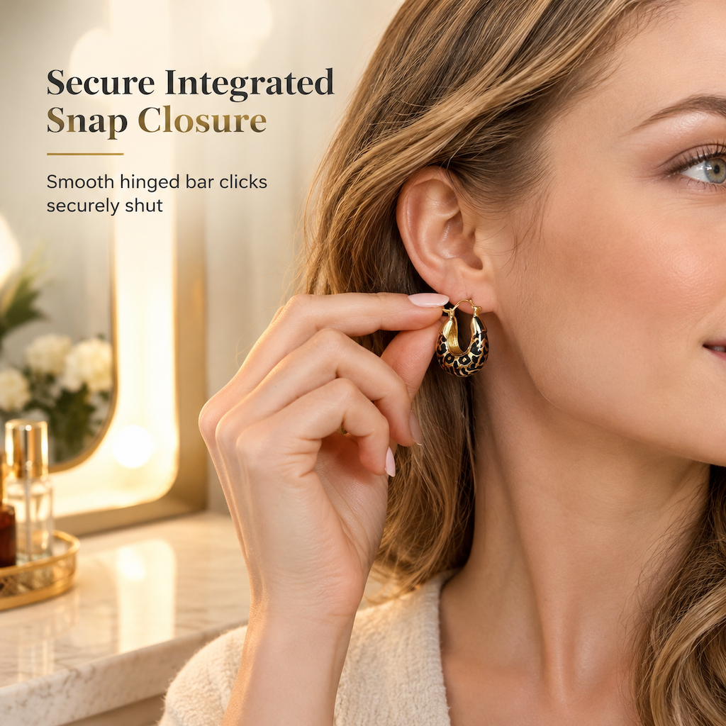 Vintage Leopard Print U-Shaped Huggie Hoop Earrings—Lightweight, Gold, Limited Edition!